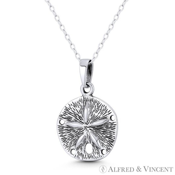 Sand Dollar Ocean Sealife Charm 25x17mm(1x0.7in) Pendant in .925 Sterling Silver - Picture 1 of 1